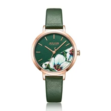 Julius часы зеленый свежий девушки модные часы с цветочным принтом дизайн нежный подарок часы для GF с подарочной коробкой упаковка JA-1089