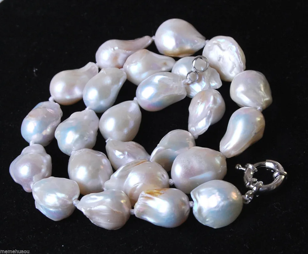 

Hot sale Free Shipping>>>>Charming!Unique 12-16mm Genuine White Akoya Baroque Pearl Necklace 18