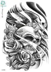 Rocooart LC2824 21*15 см большие татуировки Стикеры Хэллоуин ужас череп черный Временные татуировки Скелет в цветы