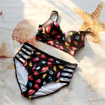 

Plus Size 2pcs Swimsuits Women Push Up Padded Bikini Set Large Size Print swimsuit Bathing High Waist swimwear Big Size XL-5XL