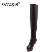 Г., осенние женские сапоги размера плюс 34-45 пикантные белые женские высокие сапоги выше колена на высоком каблуке, женская обувь на платформе