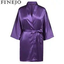 FINEJO Халаты женские летние с v-образным вырезом атласные цветные пояса женские чистые короткие новые модные подходят кимоно пижамы простые Feminina пижамы