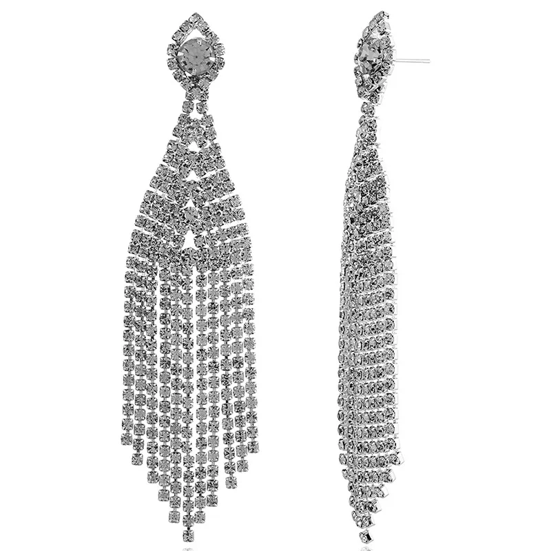 1 pairs Luxury Shining Crystal Diamante Long Tassel Earrings Drop Dangle Big Earrings