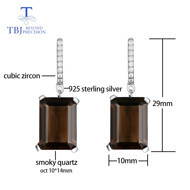 TBJ, натуральный изумруд огранки, 15 карат, дымчатый кварц, застежка, серьги, простой элегантный дизайн, серебро 925 пробы, ювелирные изделия для женщин, подарок для жены