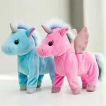 25 см Прекрасный Электрический ходить единорог плюшевые игрушки с легкой мягкой чучело электронный Единорог петь песни для ребенка подарки
