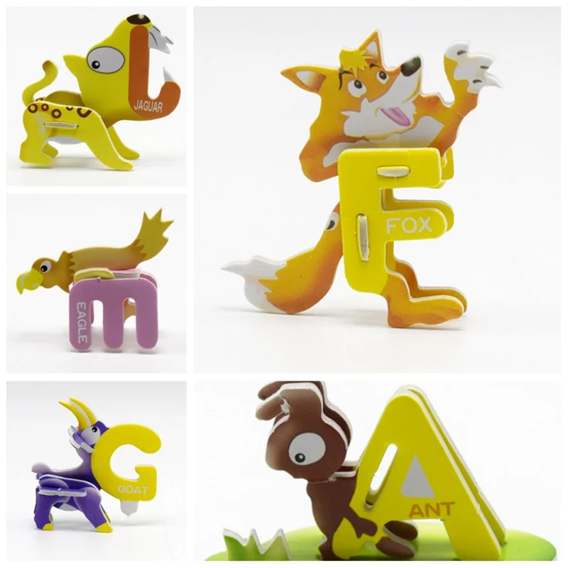 

20 pcs cute Random Baby DIY Assembling Paper Cartoon Animals 3D Jigsaw Puzzles 26 Alphabet Letters Toys Early Learning Kid Toy