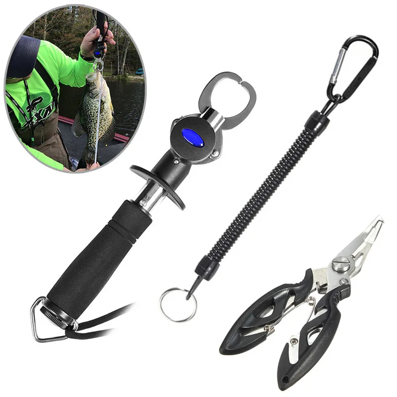 

Fish Lip Gripper Grabber with Scale+Fish Lanyards Hook+Fishing Pliers Scissors Fishing Tool Kit &T8