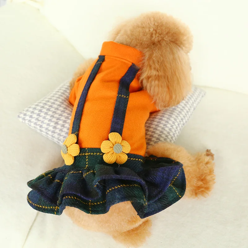 

Yellow Flower Pitbull Dog Clothing Autumn Winter Fashion Pet Dress For Puppy Animals Yellow Small Medium Cat Skirt Apparel Goods