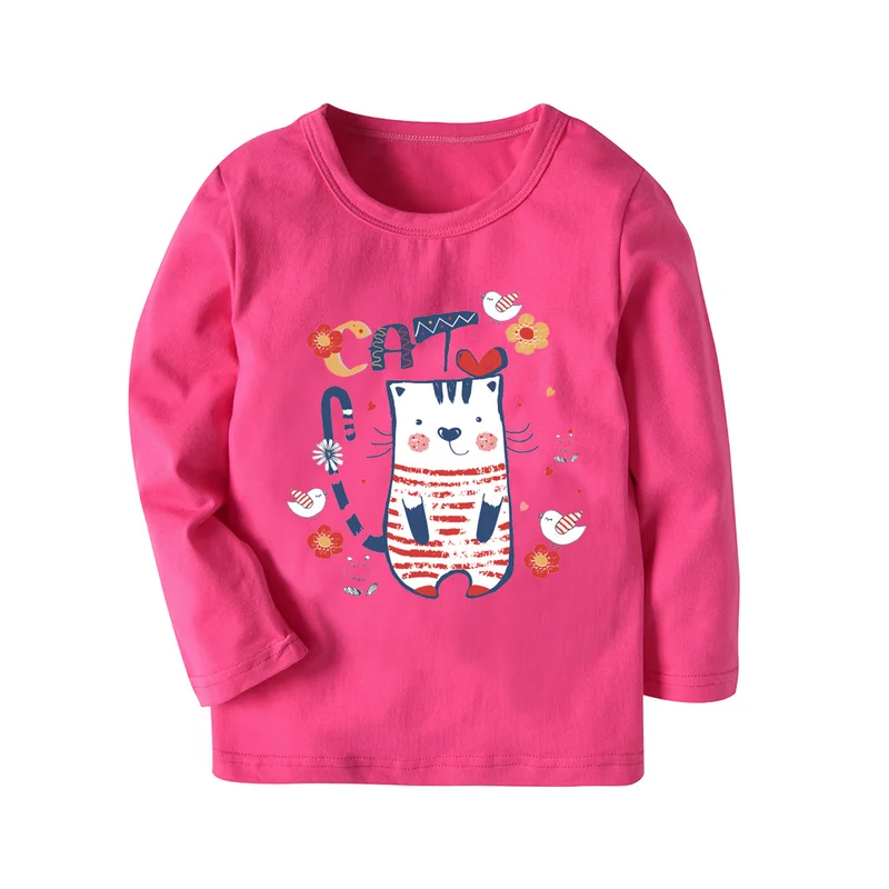 

Girls Clothes Kids T Shirts Applique Animal Cat Children Tops Tees Kids Clothes Long-sleeve Sweatshirt Boys T-shirts