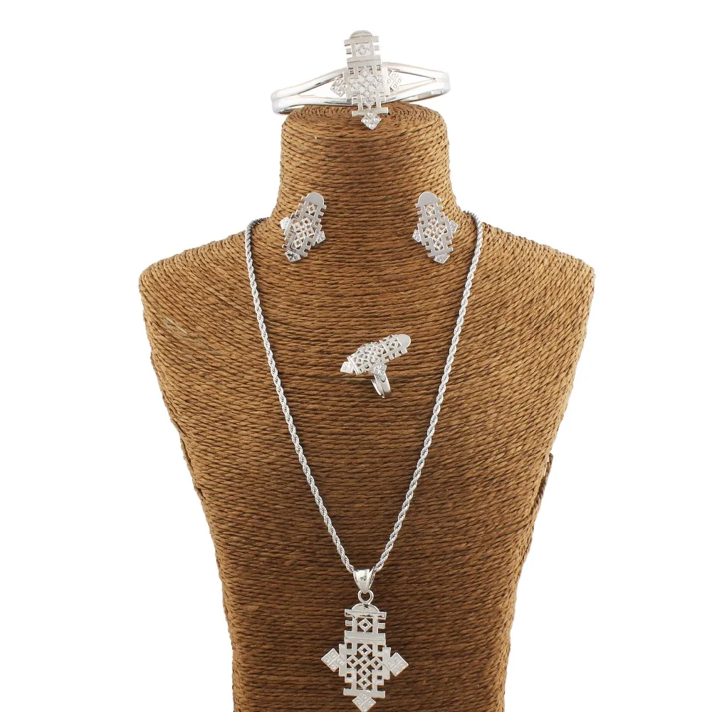 

Silver Ethiopian Cross Necklace/Pendant/Bangle/Earring/Ring Set Jewelry Habesha Jewelry Coptic African Bride Ethiopia gift