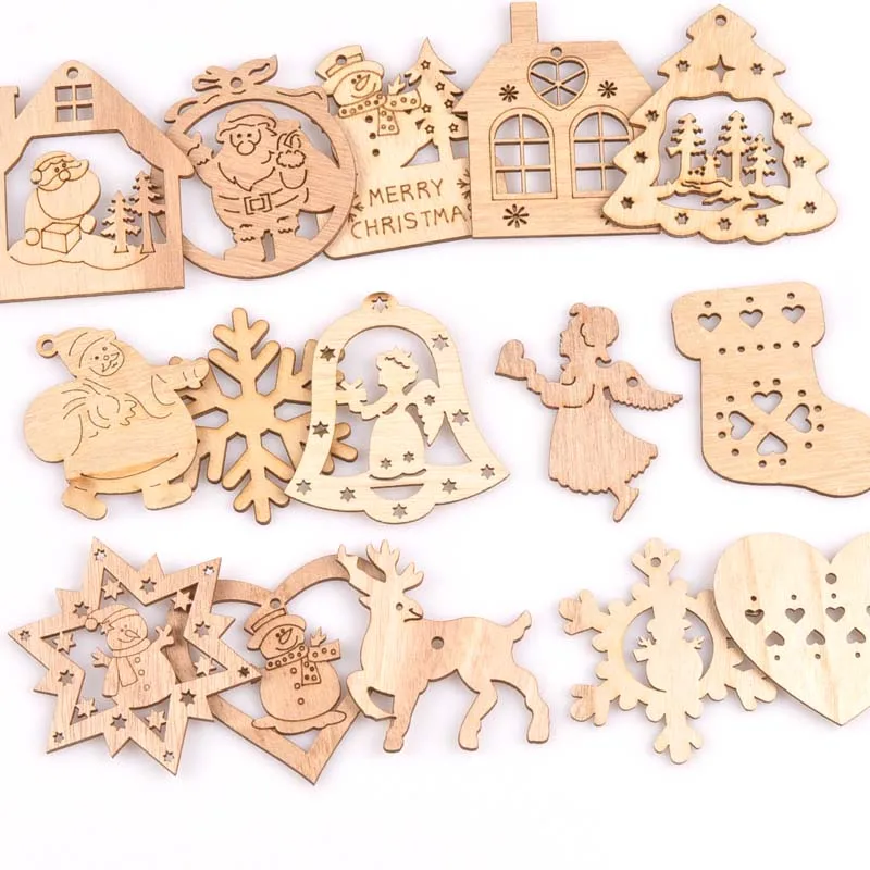 

50-100mm mixed natrual Christmas pattern wooden charms Drop pendant Scrapbooking Craft for Home decoration 10pcs MT1697