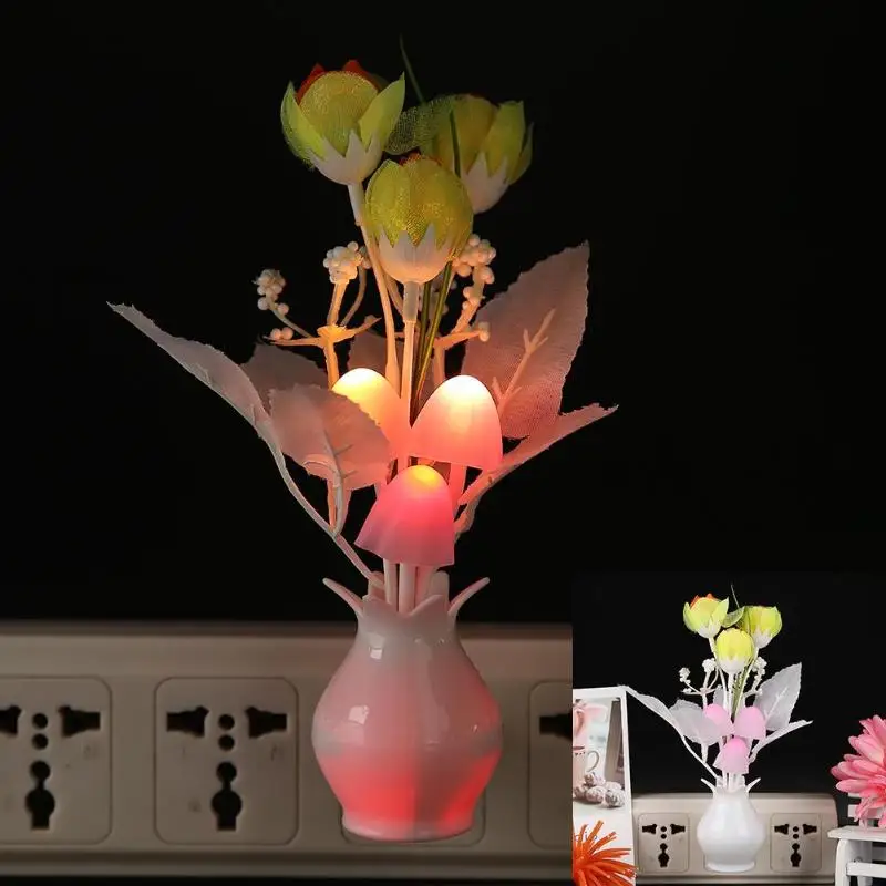 Светодиодный ночник с цветным цветком, светящаяся лампа, датчик стандарта ЕС, домашний декор для спальни, креативная настольная лампа, ночное освещение