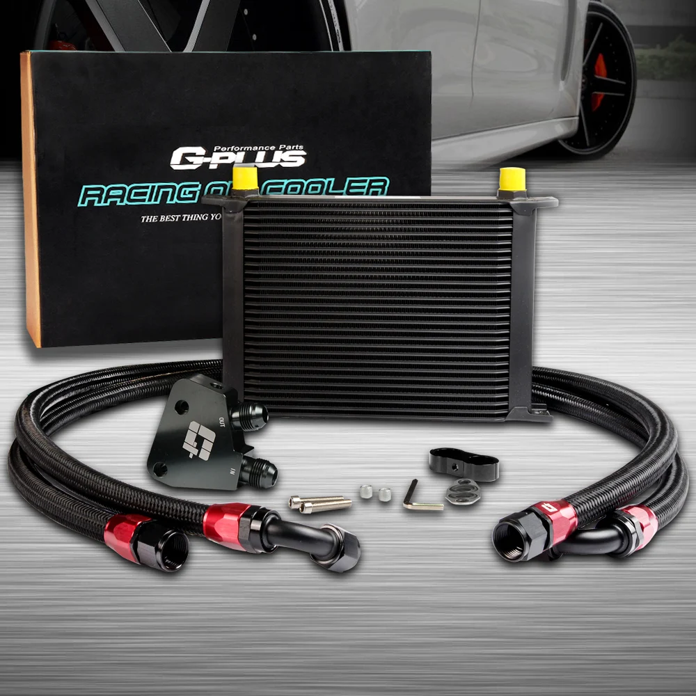 Universal 28 Row JDM Engine Oil Cooler Kit + Sandwich Plate Fit For LS1