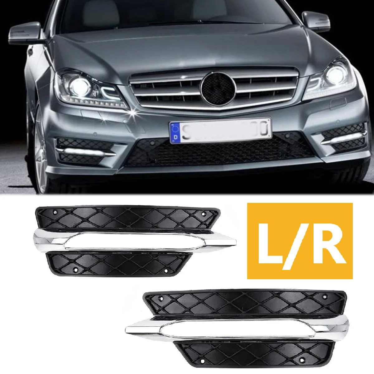 APair/L/R для Mercedes-Benz C-Class W204 2012 2013 передний бампер DRL решетка крышки серебрение каркасы фонарей Декор