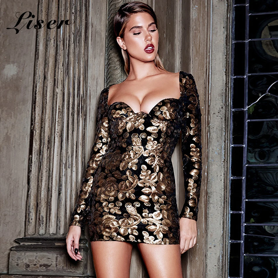 

Liser 2018 New Summer Women Dress Strapless Sequined Dress Sexy Bodycon Elegant Celebrity Party Gold Dresses Vestidos Wholesale
