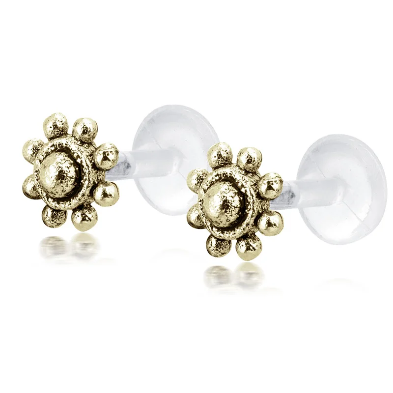 

New Push In Top Bioflex Labret Lip Bar Ring Monroe Piercing Jewellery Tree of life Round Bead Flower Body Tragus Earring Helix