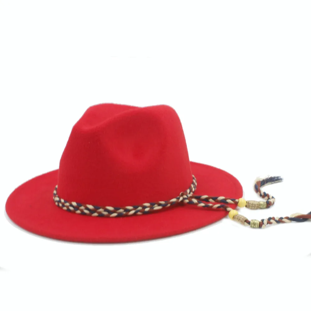 Шерстяная женская мужская фетровая шляпа для джентльменов Элегантная Леди Зима Осень с широкими полями джазовая церковная крестная шляпа размер 56-58 см - Цвет: Red