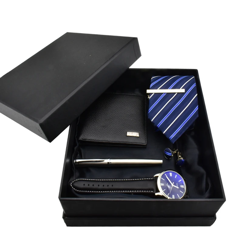 

Valentine's Day Men Watch Gift Set Quartz Wrist Watch Wallet Pen Tie For Father Gift New Year's Gifts Business Gift Box