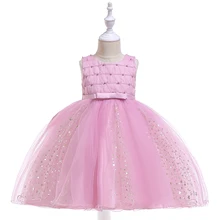 Детские платья для девочек с блестящими звездами и бантом; торжественное платье; свадебное платье принцессы; бальное платье; милые вечерние платья для маленьких девочек; День рождения; L5098