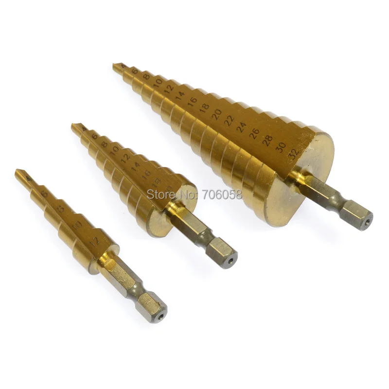 HSS Metric Spiral Flute Step Drill Bit Set 4241 Steel Titanium Coated