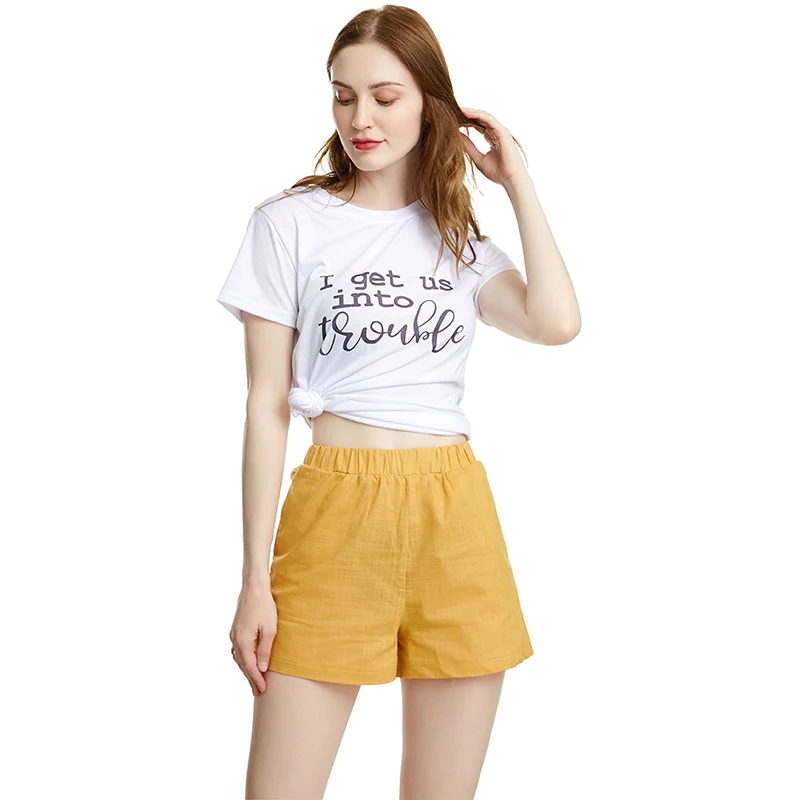 2019 простой Для женщин Повседневное шорты, летние шорты женские эластичные шорты тренировка пояс шорты скинни цвет: желтый, Белый Черный