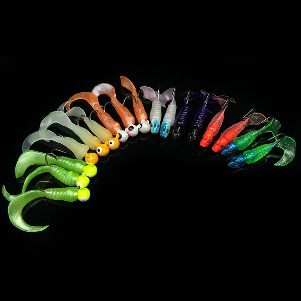 

WALK FISH 17PCS/Set Fishing Lure Lead head Jig Head Hooks Grub Worm Soft Baits Shads Silicone Fishing Tackle Set