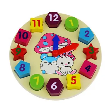 

Early Educational Clocks Toy Gift Wooden Rabbit Pattern Geometry Clock Tracking Time Kids Babies Toys