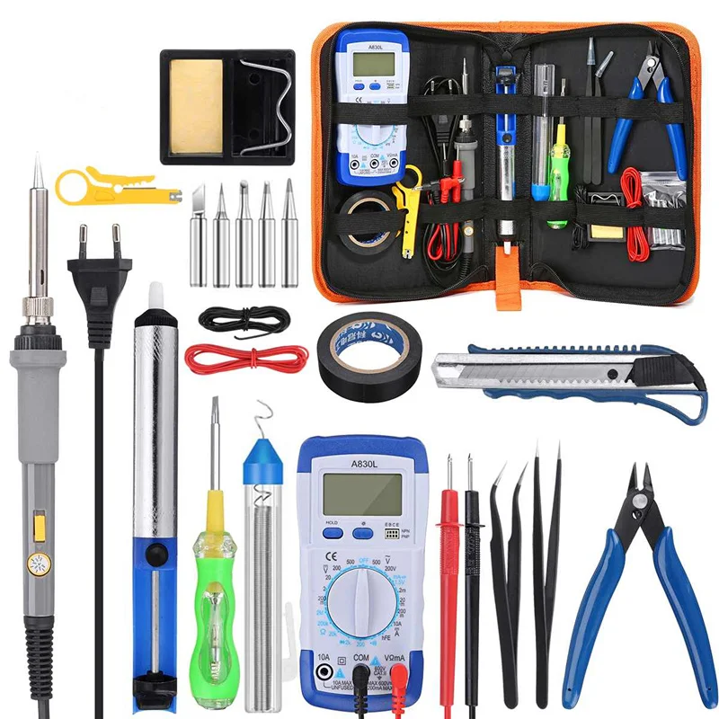 

21Pcs Soldering Iron EU 220V/US 110V 60W Adjustable Temperature Electric Solder Iron Kit Rework Station Heat Pencil Repair Tool