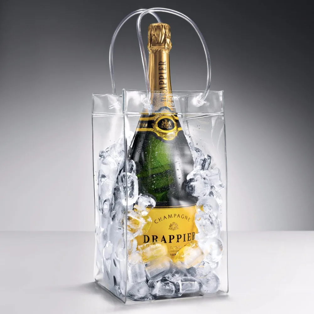 Portable Collapsible Clear Transparent Pvc Ice Bag Champagne Wine Pouch