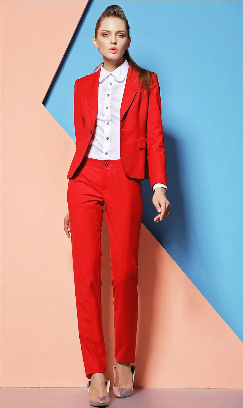 Kanon zeven heuvel 2015 Formele Broekpakken custom Rood Vrouwen Suits met Broek en Top Sets  Werkkleding Kleding Winter Lady Office Suits