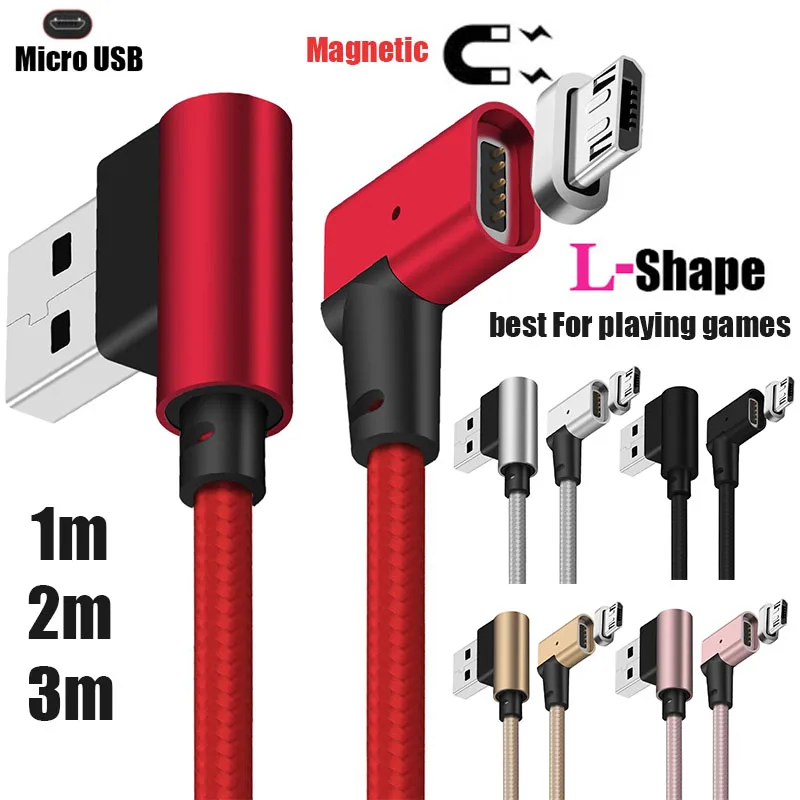 

3ft/6ft/10ft Magnetic Magnet L Bending Elbow Micro USB Adapter Charger Data Cable For Samsung S7 S6 Edge S4 S3 note 5 4 2 Lot