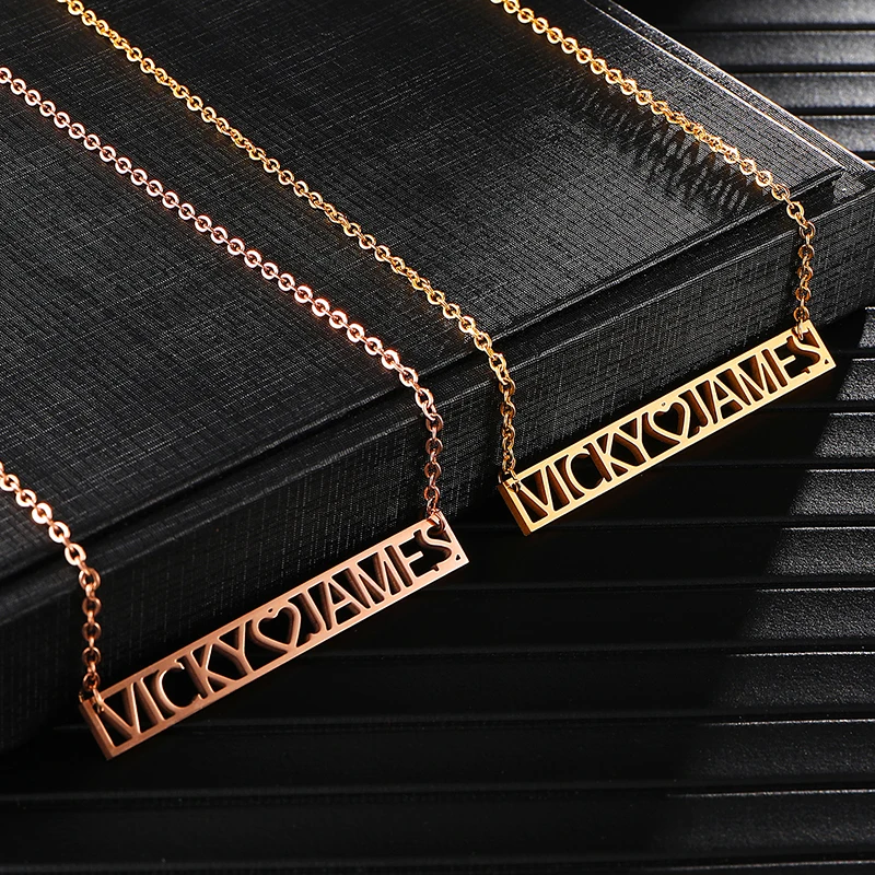 

Personalized 2 Names Customized Coupons Friends Any Letter Heart Pendant Long Necklaces Custom Nameplate Choker Anniversary Gift