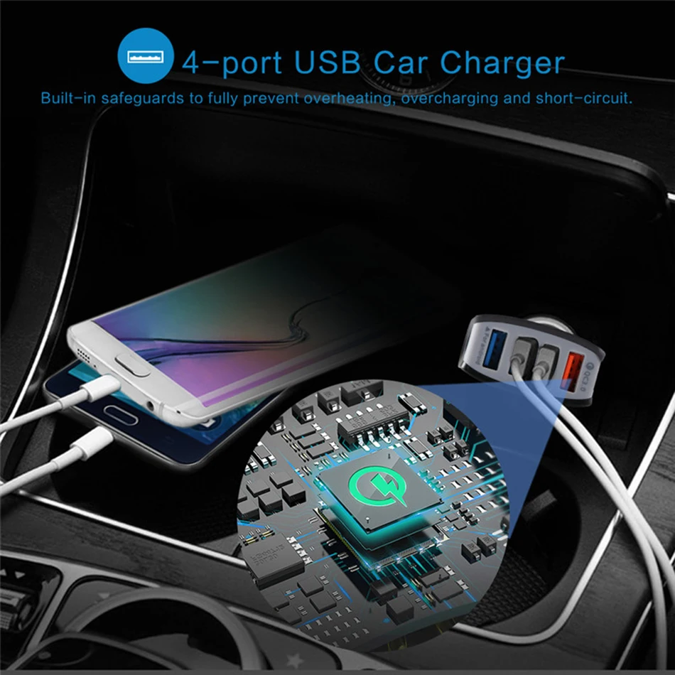 4usb 3A автомобильное зарядное устройство для мобильных телефонов планшетов автомобильное зарядное устройство QC 3,0 USB gps огнестойкое быстрое зарядное устройство Автомобильный адаптер зарядного устройства для телефона для автомобиля