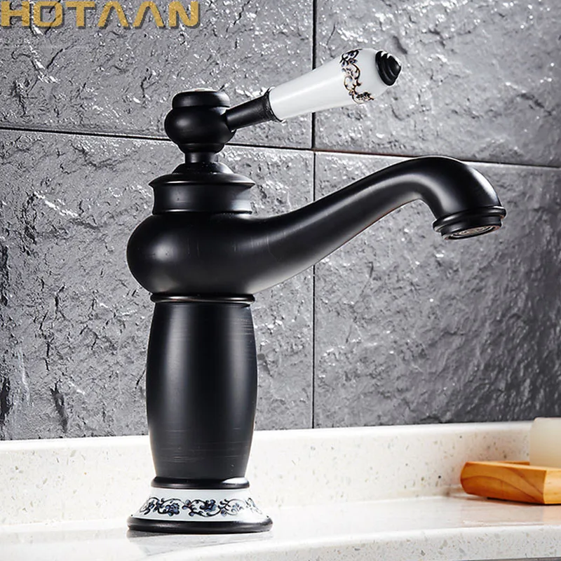 Free Shipping NEW Black Brass Bathroom Faucet Ceramics Vintage Hot And