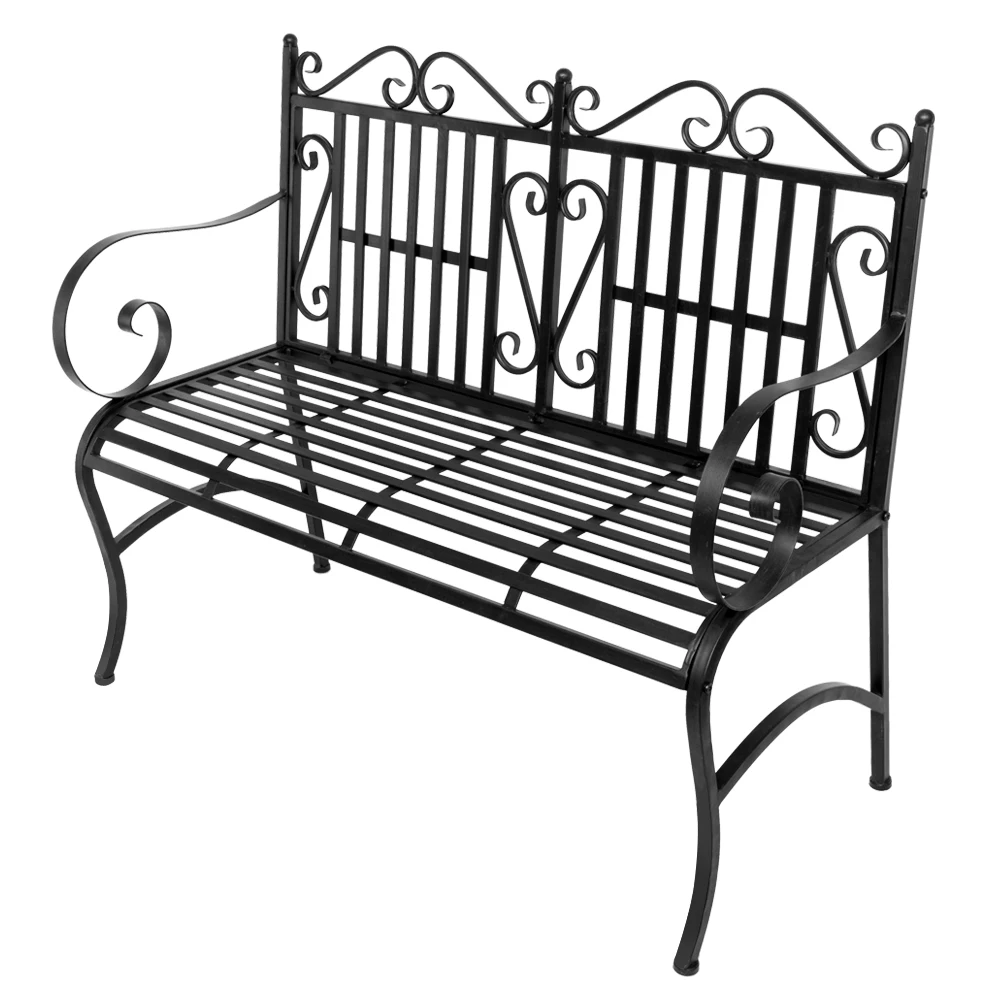 2 Seater Black Metal Outdoor Garden Bench Seat Patio Park Chair