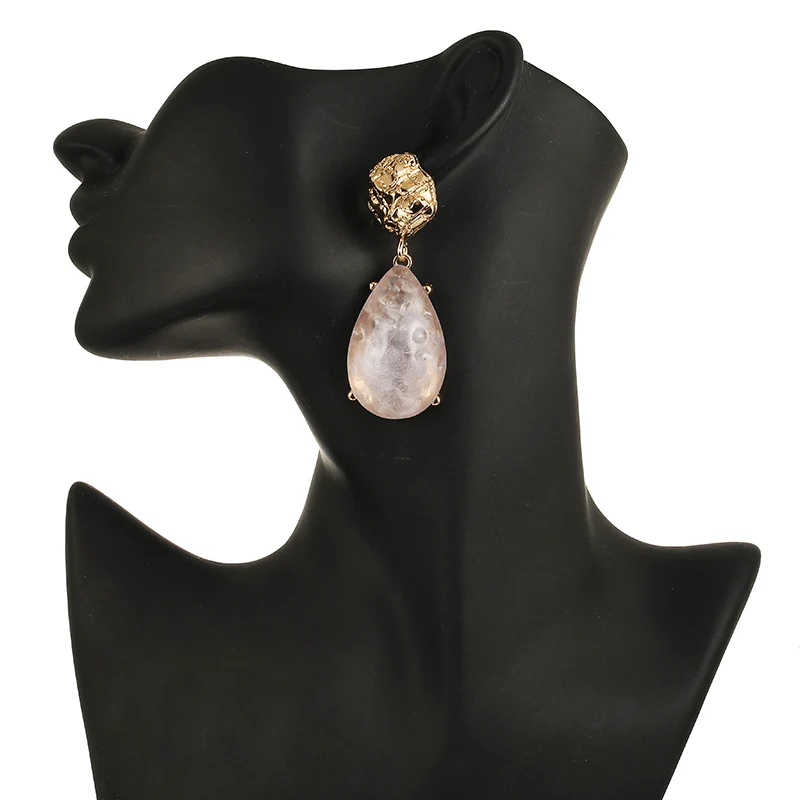 

Golden Color Drop Earrings For Women Pink Color Waterdrop Design Large Heavy Dangling Earrings Gift For Friend Brincos