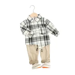 Осенняя детская одежда Комплекты для маленьких мальчиков и девочек Рубашка в полоску брюки 2 шт./компл. для маленьких детей Модная