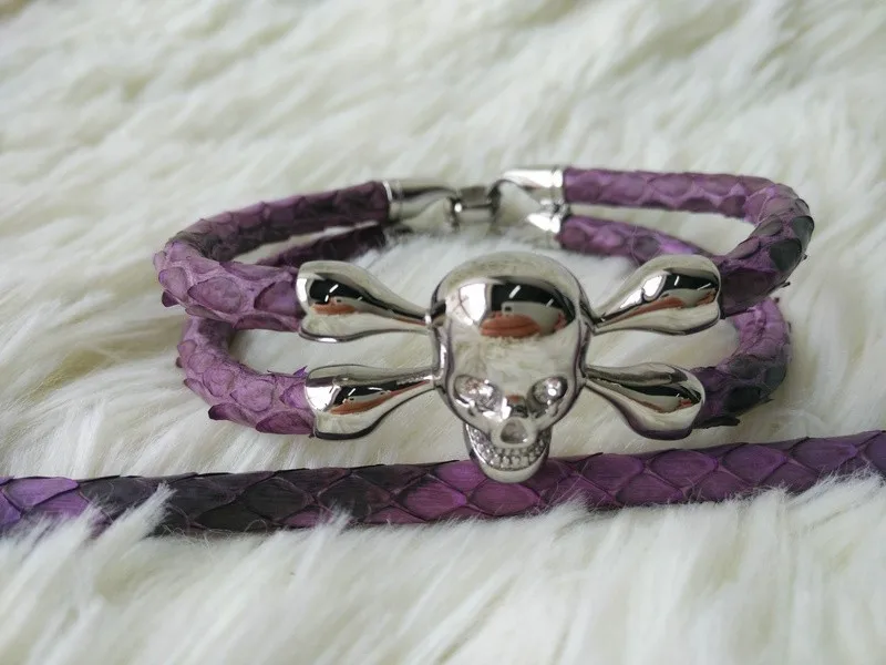 2015 Fashion Purple Python Bracelet Genuine Python Leather Bracelet Skull Bracelet Luxury Jewelry For Men (1)