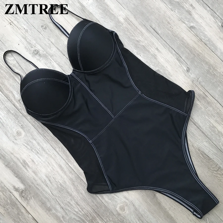 

ZMTREE 2019 Sexy Bodysuit Look Through Swimwear Women One Piece Swimsuit Push Up Bathing Suit Backless Mesh Beachwear Bandage