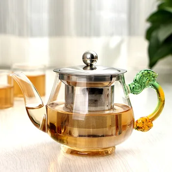 

350ml Handmade Teapot With Filter Heat Resistant Glass Tea Pot Infuser Stainless Steel Kettle Wholesale Tea Pots Drinkware