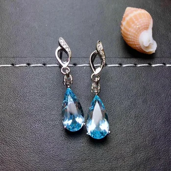 

natural blue topaz drop earrings 925 silver natural gemstone earrings women Elegant lovely geometry water drop woman party gift
