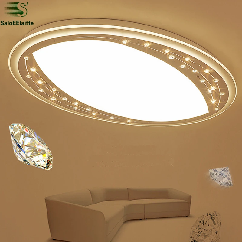 

Modern Remote Control Dimmable Led Ceiling Lamp Lustre K9 Crystal Ceiling Light Oval Acrylic Romantic Lighting Fixtures Lamparas