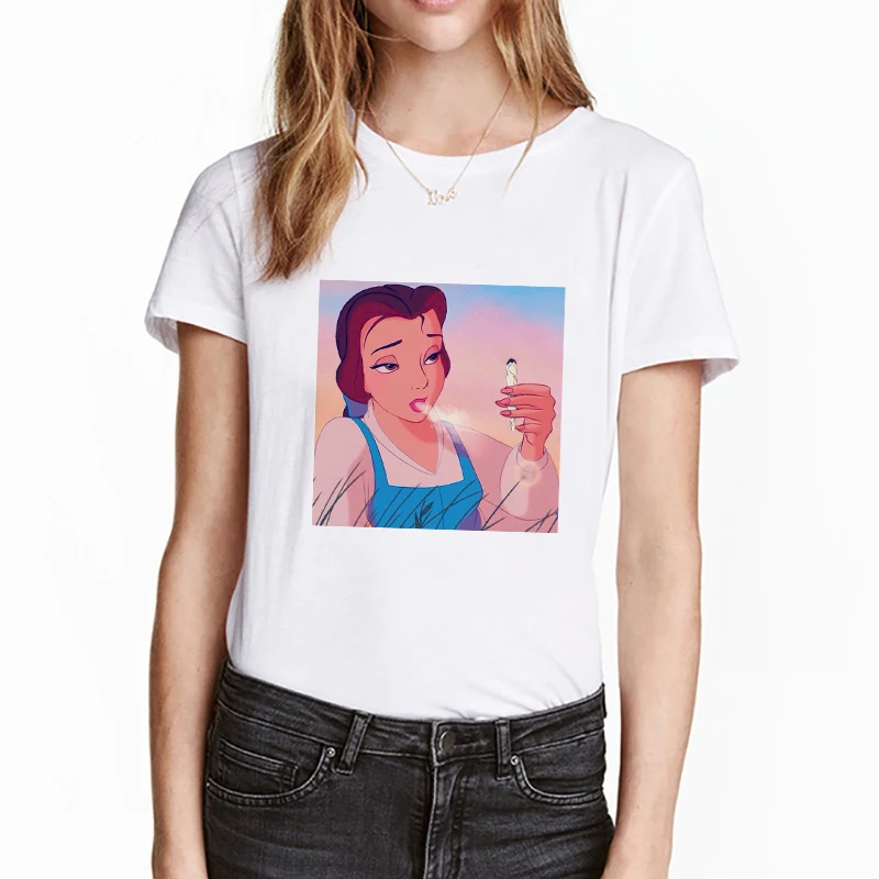 

T shirt Women Funny Ladies Harajuku style Smoking Belle O-Neck Punk Spoof T-Shirt Print Casual Short Sleeve Women Tshirt Tops