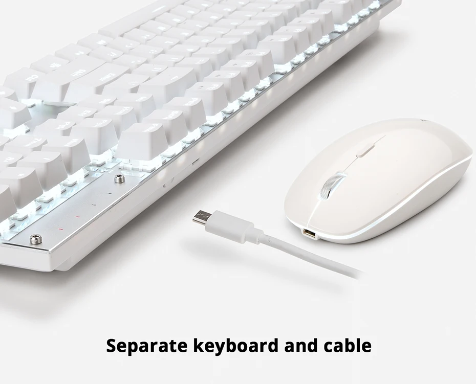 Ajazz A3008 2.4G Wireless Mechanical Keyboard & Mouse Combos White Backlit Blue Switches Keyboard 1600DPI Mouse  (7)