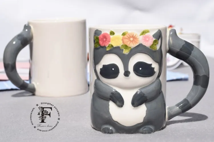 350 мл милый животный 3D енот кофейная чашка креативная ручная роспись мультфильм керамика кружка для завтрака с молоком