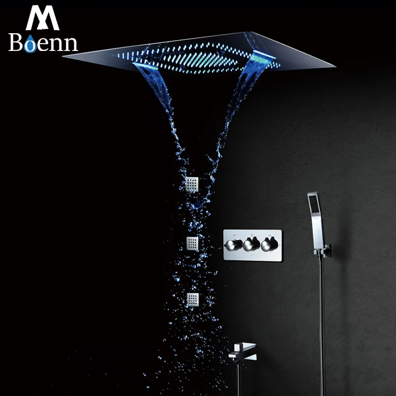 LED Showerhead Rainfall Waterfall Shower Head Bathroom Shower Faucet Hot Cold Mixer Embedded Ceiling Mounted Shower Set 60*80cm LED Showerhead Rainfall Waterfall Shower Head Bathroom Shower Faucet Hot Cold Mixer Embedded Ceiling Mounted Shower Set 60*80cm
