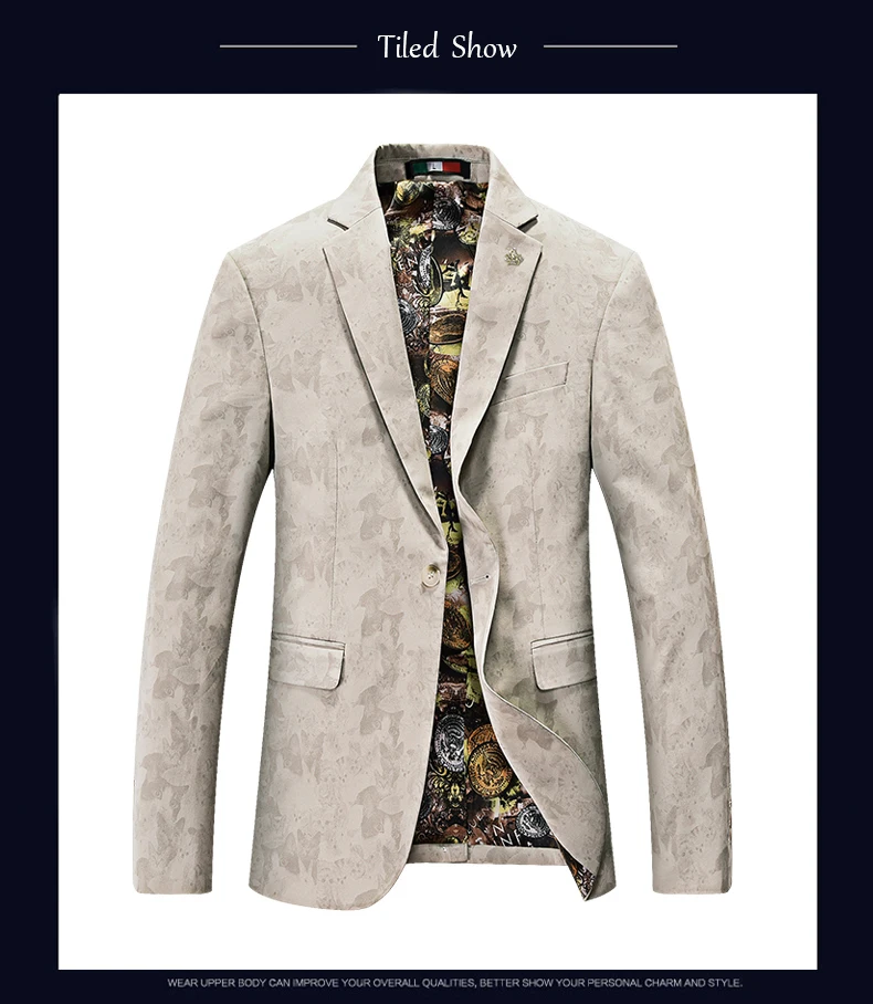 Мужские модные вечерние Марка Blazer Повседневное Slim Fit хлопковый костюм куртка мужской печати пиджаки дружки пальто Высокое качество