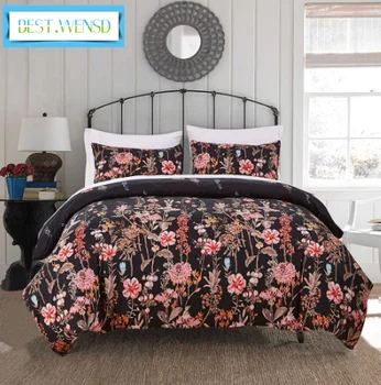 

BEST.WENSD Bedding Set 100% Microfiber Twin Full Quee king Bed Set 2-3pcs/ sets black Comforter Bedding Sets flower duvet cover