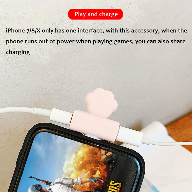 Адаптер для наушников 2 в 1 iPhone 7 Plus милый мультяшный зарядный кабель X 8 аудио