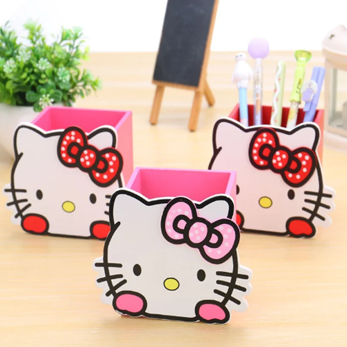 1 Pcs New Kawaii Hello Kitty Pencil Holder Cartoon Woodenness Cute